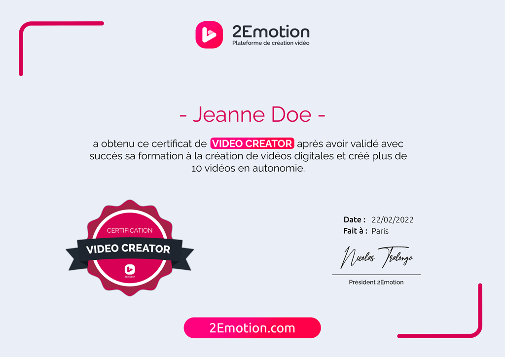 Certification 2Emotion