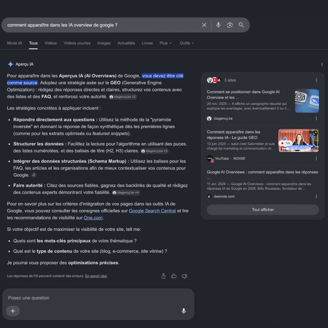 Exemple recherche Google Overview