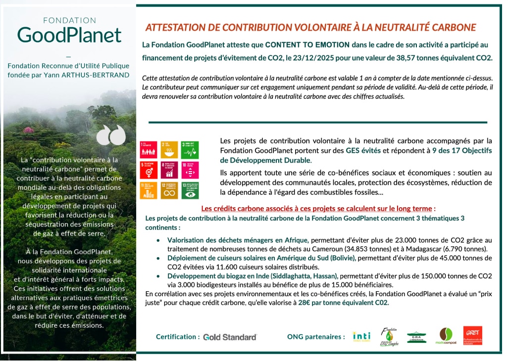 Certificat d’empreinte carbone 2Emotion